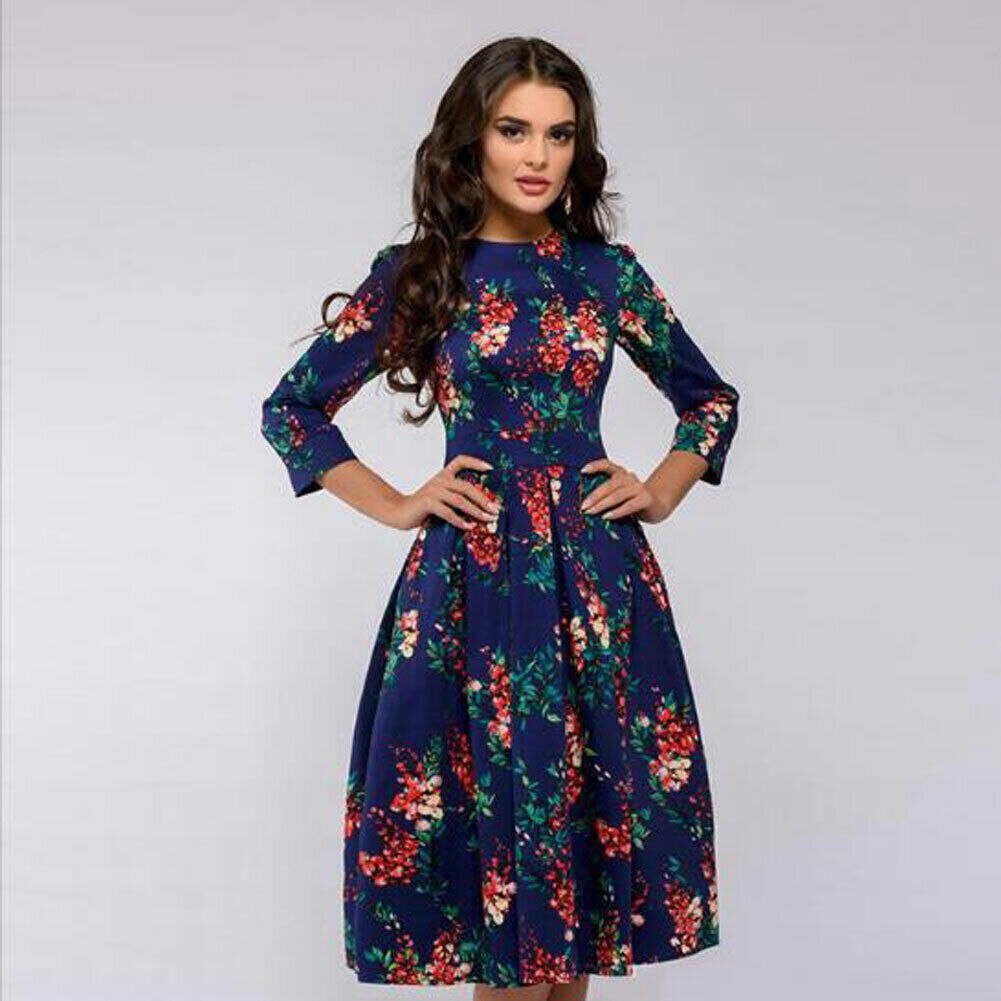 flowersverse Vintage Pleated Tunic Print Dress Women Elegant Ladies A Line Dresses Long Sleeve Female Autumn Mixi Party Dress Vestidos