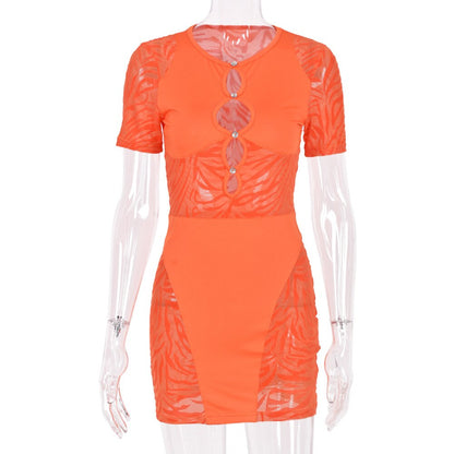 flowersverse Hirigin Cut Out   Zebra Mesh Transparent Women's Mini Dress For Beach Holiday Night Club Party Bodycon Pencil Short Dresses