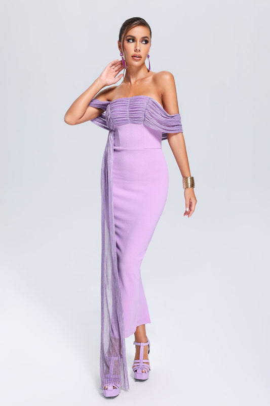 flowersverse Inya Off-Shoulder Ruched Dress