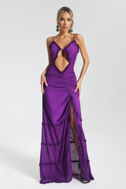 flowersverse Leni Flounced Mesh Maxi Dress