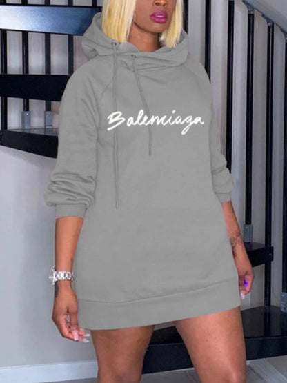 flowersverse Plus Size Hooded Collar Letter Print Sweat Dress BO3017