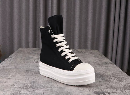 Back to school flowersverse  Owen Seak Women Canvas Shoes Luxury Trainers Platform Boots Lace Up Sneakers Casual Height Increasing Zip High-TOP Black Shoes 0823