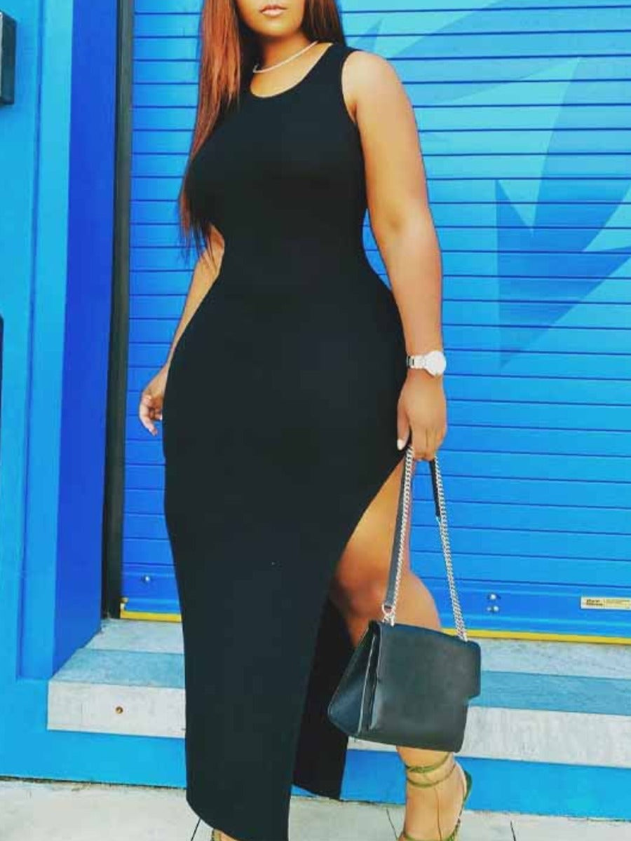 flowersverse Plus Size Backless Thigh Slit Bodycon Dress AT9049