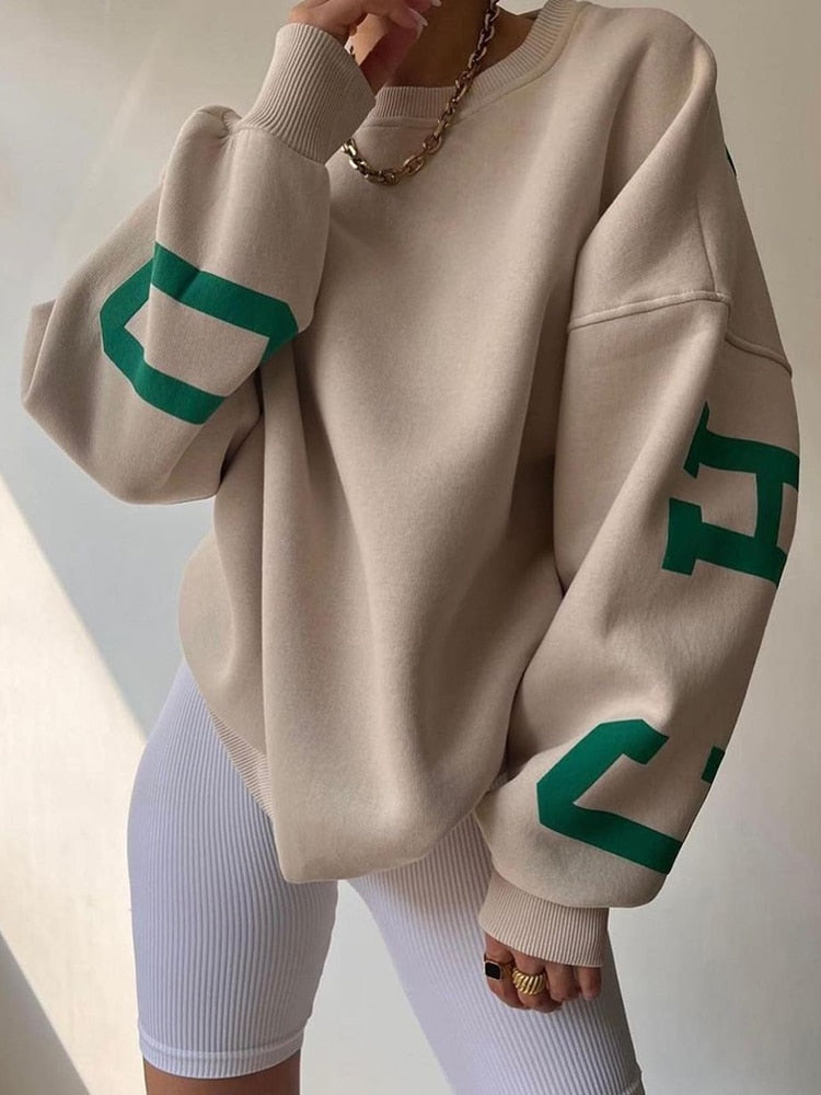 flowersverse Black Friday Sales Y2k Women Clothing Sweatshirt Letter Printing No Hoodie Thickening Casual Long-Sleeved All-Match Autumn And Winter Pullover