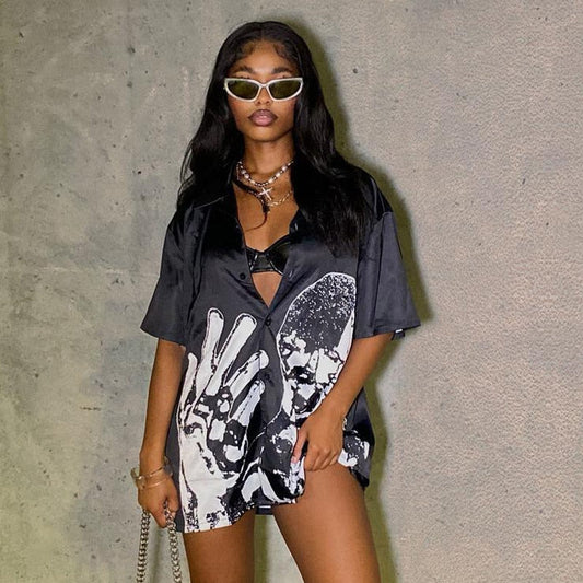 flowersverse Black Long Top T Shirt Y2K Streetswear Fall Clothing Women Graphic Tops Fashion Blouse Sweatshirt Trending Product