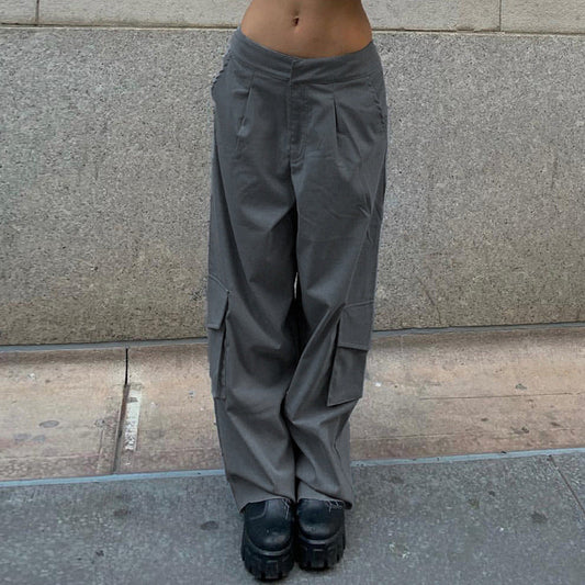 flowersverse Baggy Cargo Pants Y2k Streetwear Fashion Grey Wide Leg Pants Women Bottoms Autumn  Casual Trousers P84-DG32