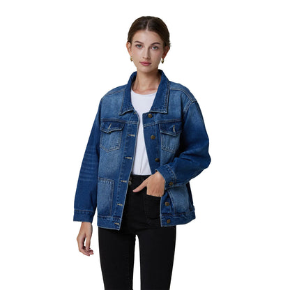 flowersverse-New Spring Autumn Single-breasted Womens Denim Jacket Coat Loose Long Sleeve Tops Casual Jean Coats Female Outerwear