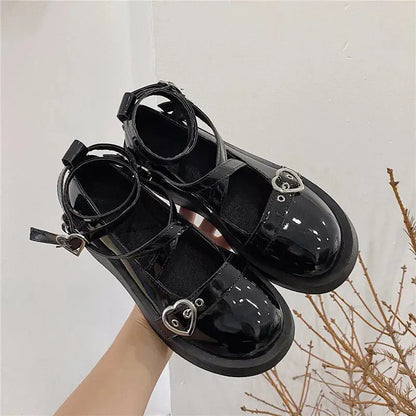 flowersverse-Shoes Lolita shoes Women heels platform mary janes Star Buckle Strap Mary Janes Women Cross-tied Girls Rivet Casual kawaii shoes