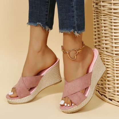 flowersverse-Women's Slippers Ladies Casual Platform Wedges Sandals Fashion Open Toe Straw Braid Rome Sandals Size 35-40 Female Beach Sandals