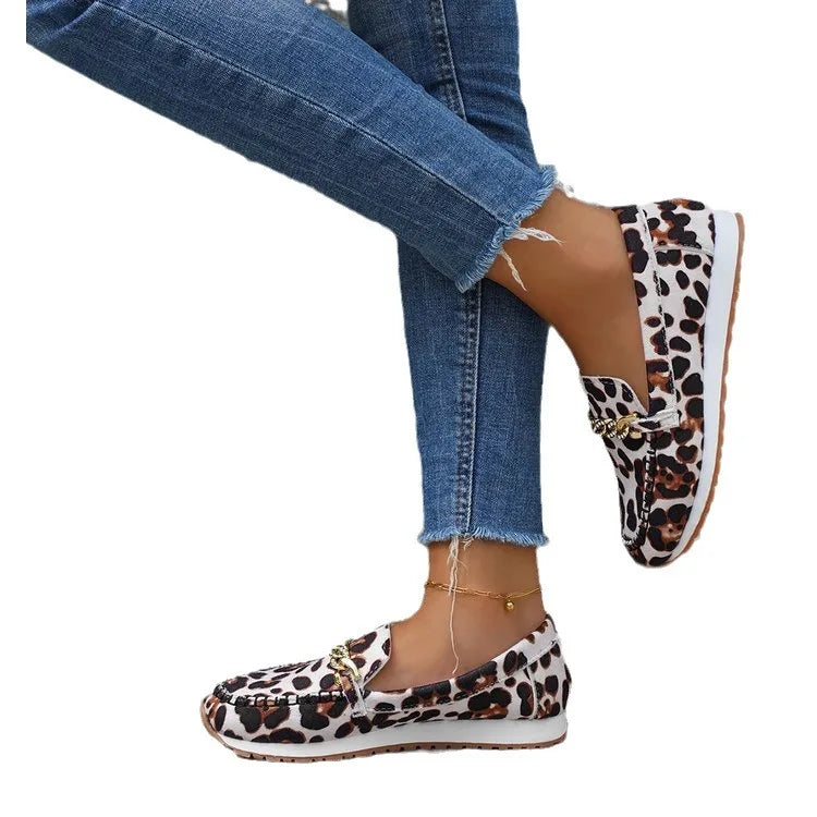 flowersverse-35-43 Plus Size Women Casual Slip on Loafers Autumn Non-slip Soft Shoes Female Leopard Print Comfortable Sneakers Woman Shoes