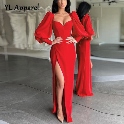 Graduation Gift Big Sale flowersverse Women's Dress Elegant Tunics Pull Sleeve High Split Evening Party Dresses Y2K Tight Long Maxi Formal Vestidos Red Black 2022