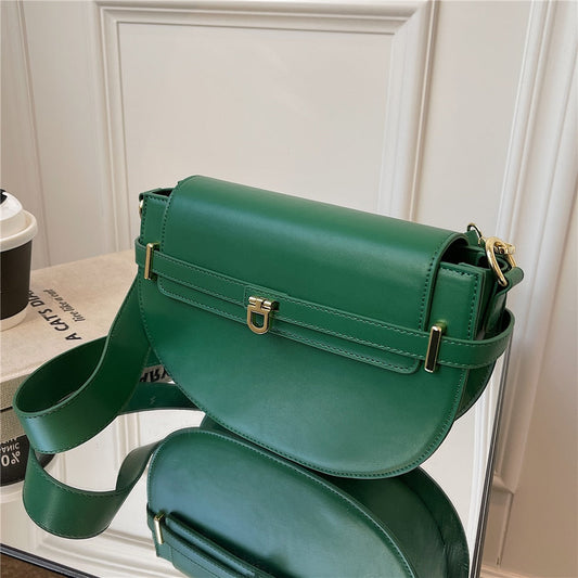 flowersverse Back to school Vintage Designer Wide Strap Saddle Small Shoulder Bags For Women Luxury Brand Flip Lock Crossbody Ladies Handbags