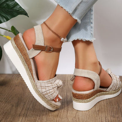 flowersverse Wedge Sandals for Women Summer Peep Toe Non Slip Gladiator Shoes Woman Fashion Bowtie Platform Sandalias Mujer