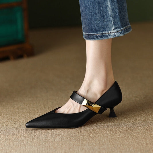 flowersverse NEW Spring Shoes for Women Pointed Toe Thin Heel Women Pumps Split Leather High Heels Women Stiletto Heels Rivet Handmade Shoes