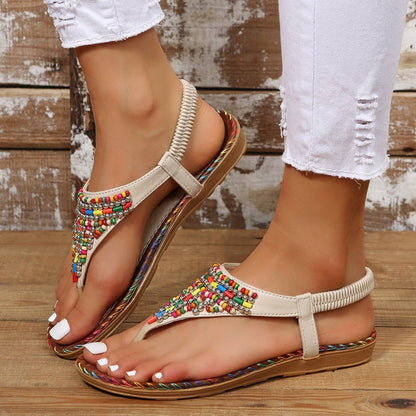 flowersverse Style Flat Sandals for Women Summer  Clip Toe Gladiator Sandals Woman Plus Size Soft Bottom Beach Shoes Flip Flops