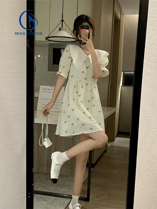 flowersverse Back to school outfit Fairy Floral Mini Dress Women Short Sleeve Kawaii Clothing Lolita Dress Even Party Female Summer Casual Korean Dress Chic