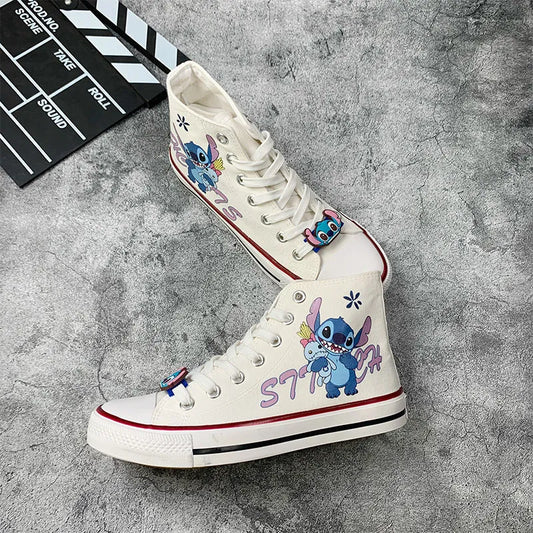 flowersverse-Lilo & Stitch Canvas Shoes Cute Cartoon Little Monster Pattern Shoes Fashion Casual Sports High and Low Canvas Shoes