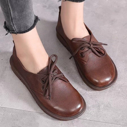 flowersverse Women Oxfords Spring/Autumn Flat Shoes for Women Artificial Leather Casual Flats Ladies Lace Up Solid Chaussure Femme