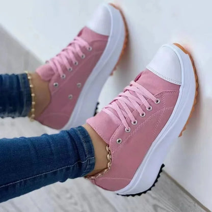 flowersverseNew Spring autumn Women Sneakers Platform Shoes Female Lace-Up Casual Canvas Shoes Ladies Running Sports Shoes Woman trainer 43