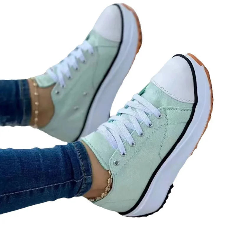 flowersverseNew Spring autumn Women Sneakers Platform Shoes Female Lace-Up Casual Canvas Shoes Ladies Running Sports Shoes Woman trainer 43