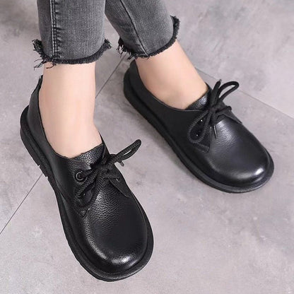 flowersverse Women Oxfords Spring/Autumn Flat Shoes for Women Artificial Leather Casual Flats Ladies Lace Up Solid Chaussure Femme