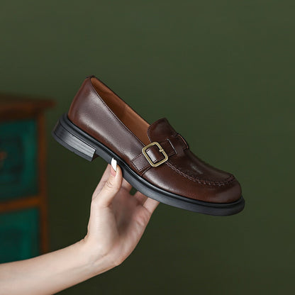 flowersverse  new Spring women pumps natural leathe 22-24.5cm cowhide+pigskin round toe buckle sweet loafers platform heels women