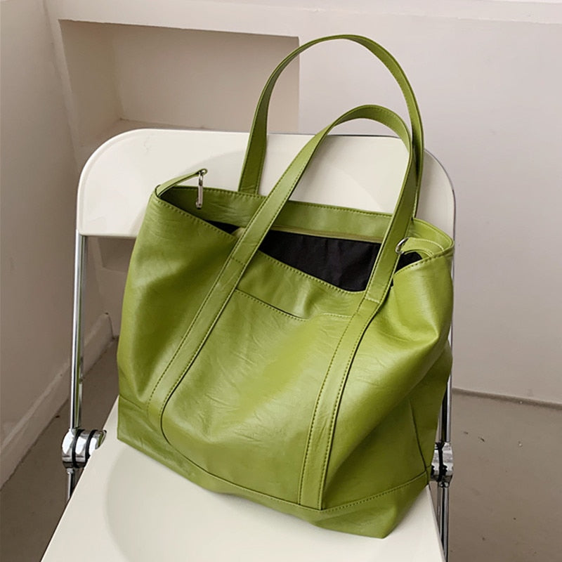 flowersverse Back to school Large Capacity Soft Tote Shoulder Bags For Women Summer Trends Fashion Solid Color Big Ladies Handbags White Green