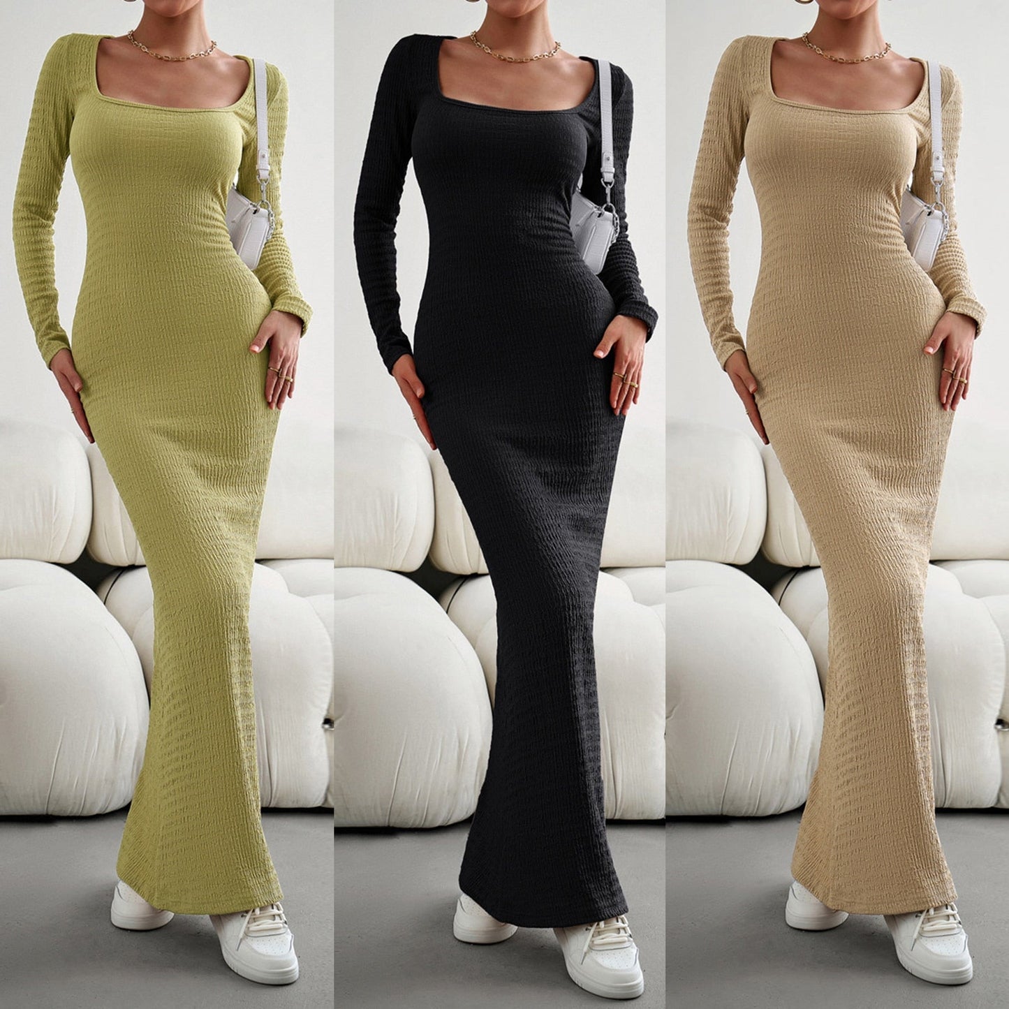 flowersverse Bodycon Long Dresses  Elegant Temperament  Simple Solid Color Fishtail Dress Daily Commute Streetwear Maxi Dress