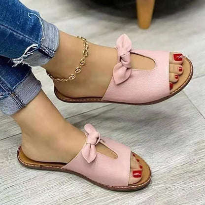 flowersverse New Summer New Women Leisure Fashion Bow Flat Sandals Sandals Comfortable Soft Bottom Women's Breathable Beach Sandals