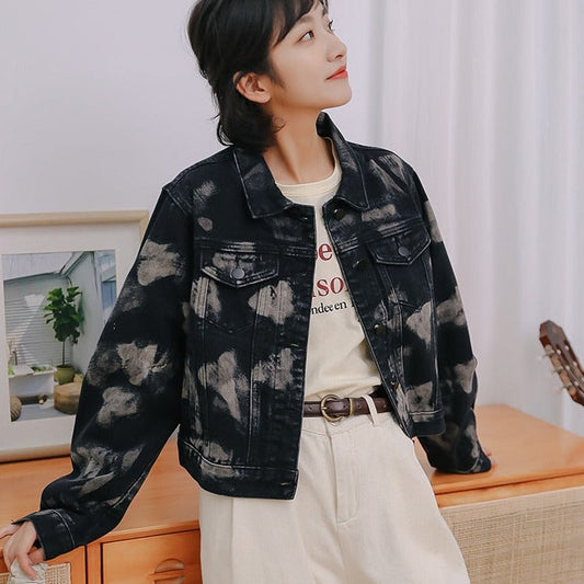 flowersverse Basic Jackets Women Tie-Dye Design Cool Unisex BF Chic Spring Long Sleeve College Streetwear Casual Ins Gentle Fashion Stylish