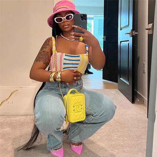 flowersverse Black Friday Crochet Strapless Crop Tops Knit T Shirts Women Summer Trending Clothing Top Y2K Style Club Party Wear Shirts Wrap