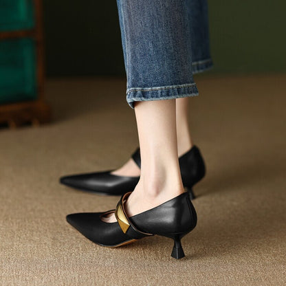 flowersverse NEW Spring Shoes for Women Pointed Toe Thin Heel Women Pumps Split Leather High Heels Women Stiletto Heels Rivet Handmade Shoes