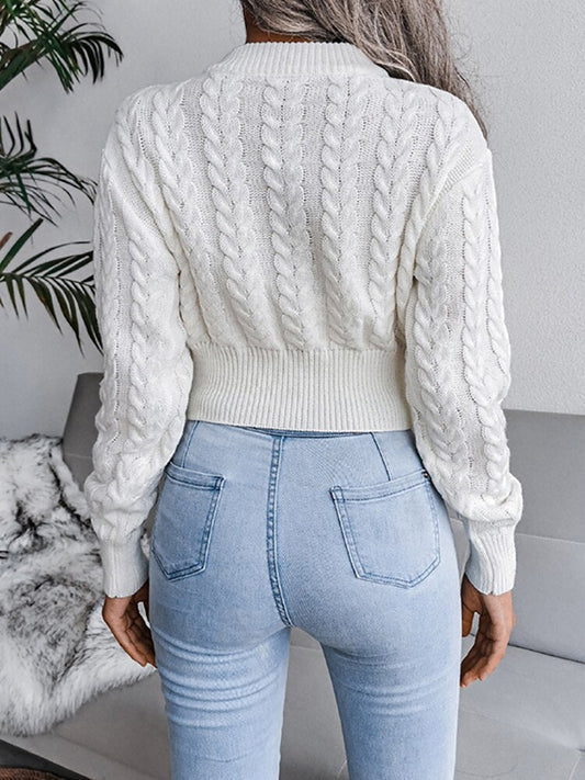 flowersverse Autumn Winter Women Crop Sweater Short Knitted Twist Pullover Ladies Long Sleeve O-Neck Fashion Solid Color Warm Jumper Female