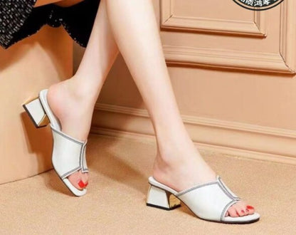 flowersverse Red   Pu Soft Patent Leather Sewing Low-Heeled Slippers Summer Fashion Heels Slides Shoes Non-Slip Sandals Plus Size Shoes