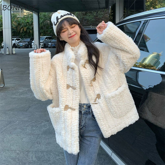 flowersverse Basic Jackets Women Solid Simple Trendy Teens Loose Winter Cozy Chic Casual College Young Ladies Korean Style All-Match Leisure