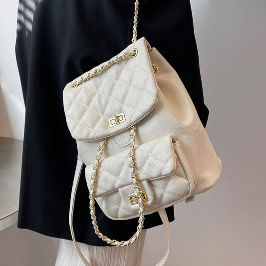 flowersverse Back to school  Diamond Grain Women Backpack School Bags For Teenage Girls Brand Design Travel Backpacks Pu Leather Chain Female Shoulder Bags