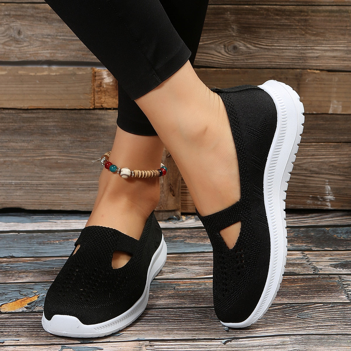 flowersverse Soft Bottom Knitted Flat Shoes for Women  Summer Breathable Mesh Slip On Sneakers Woman Non Slip Light Casual Loafers 36-42