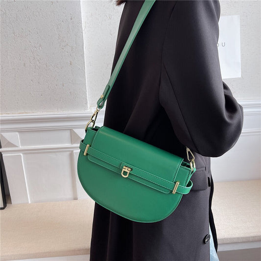 flowersverse Back to school Vintage Designer Wide Strap Saddle Small Shoulder Bags For Women Luxury Brand Flip Lock Crossbody Ladies Handbags