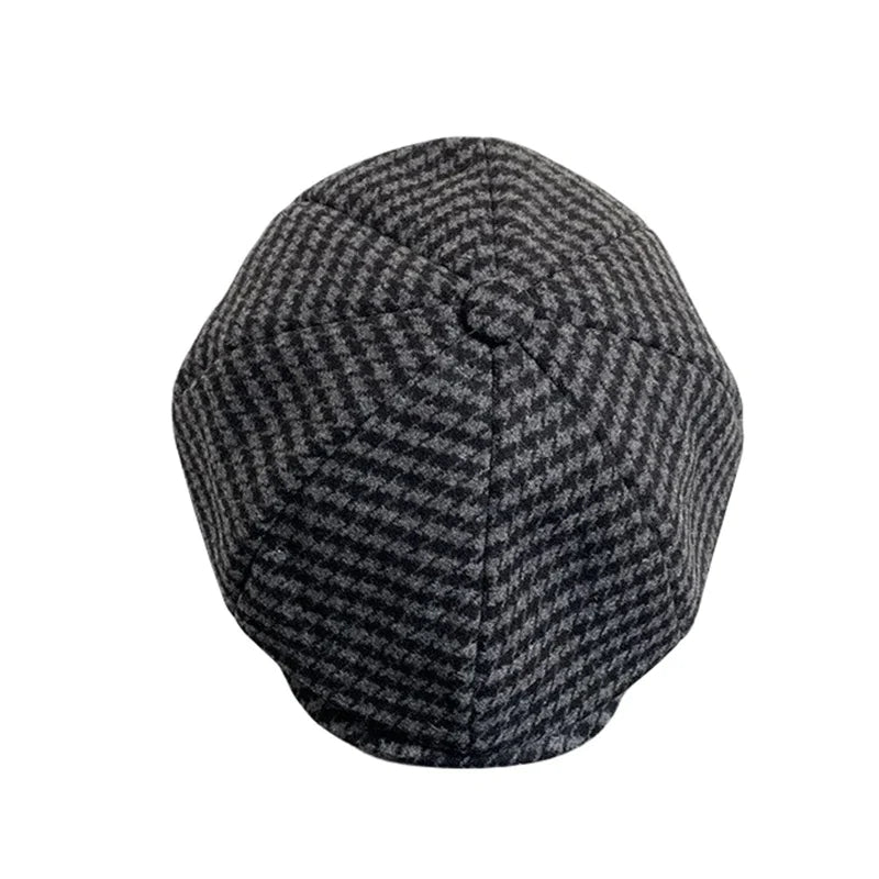 flowersverse-Retro Plaid Newsboy Hat Men Beret Black Beret Hats Peaked Octagonal with Brim Caps Winter Spring Beret NC16