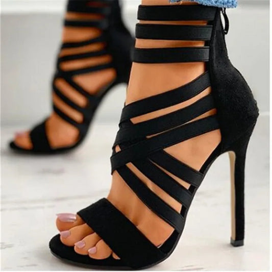 flowersverse-Shoes for Women Summer Pump Women High Heel Sandals Zipper Fashion High Heels Sexy Ladies Plus Size Shoes 35-43 Heels Women