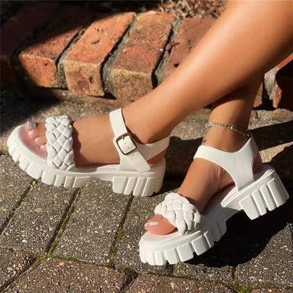 flowersverse Women Fashion Weave Platform Sandals Summer Thick Soled Non-slip Beach Shoes Woman Buckle Strap Thick Heel Sandalias Mujer