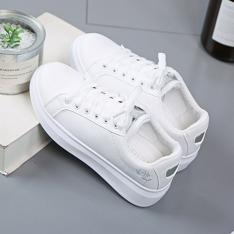 flowersverse Women Casual Shoes New Spring Women Shoes Fashion Embroidered White Sneakers Breathable Flower Lace-Up Women Sneakers