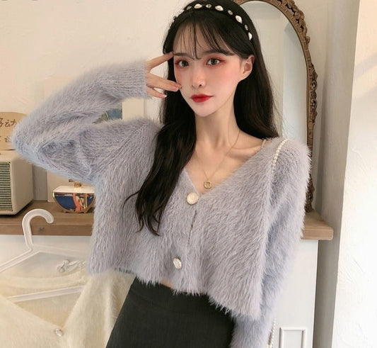 flowersverse Back to school outfit Woman Cardigan Ins Spring Autumn New Loose Solid Simple Single Breast Long Sleeves Versatile Female Short Knitting Top