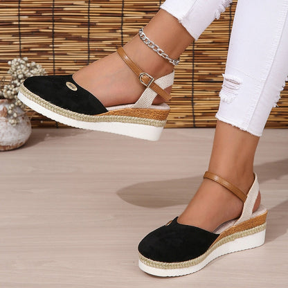 flowersverse Closed Toe Wedge Sandals for Women Summer Buckle Strap Gladiator Shoes Woman Fashion Espadrilles Platform Sandalias Mujer