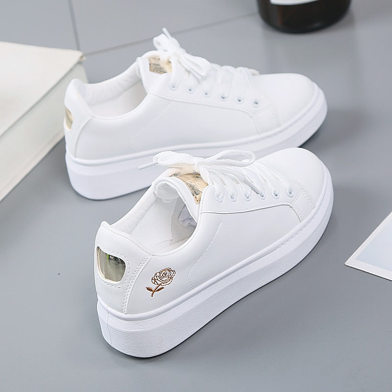 flowersverse Women Casual Shoes New Spring Women Shoes Fashion Embroidered White Sneakers Breathable Flower Lace-Up Women Sneakers