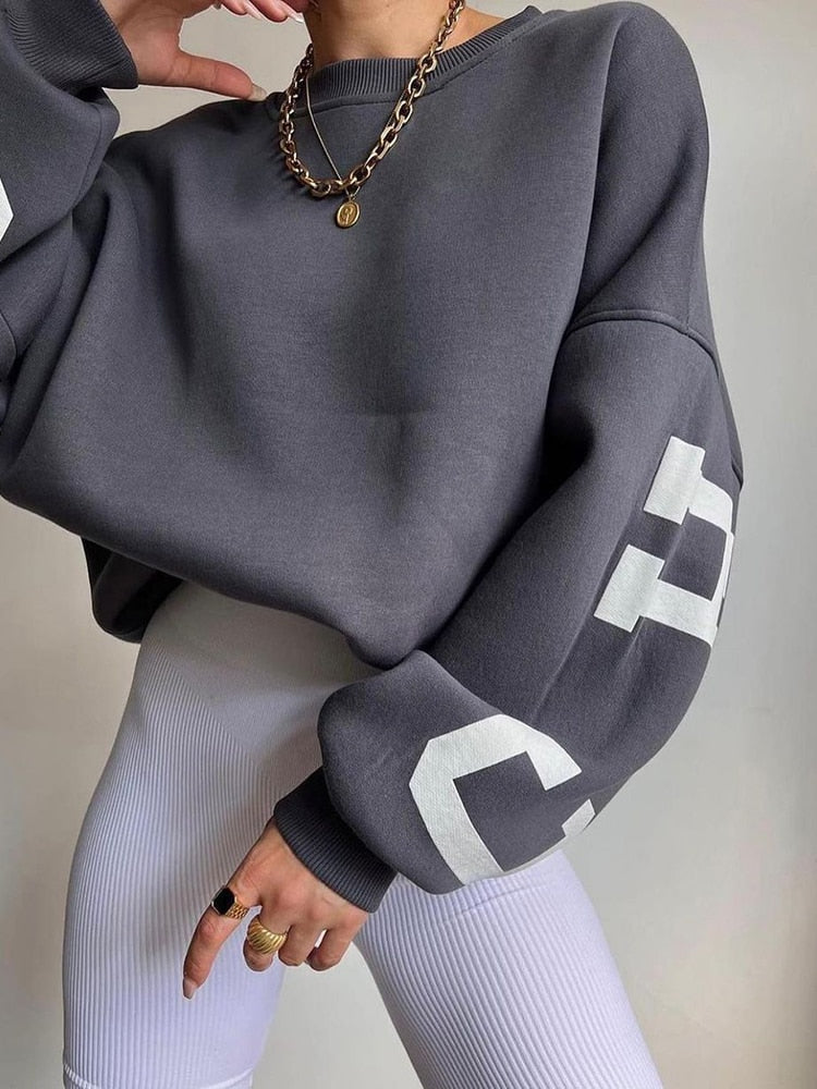 flowersverse Black Friday Sales Y2k Women Clothing Sweatshirt Letter Printing No Hoodie Thickening Casual Long-Sleeved All-Match Autumn And Winter Pullover