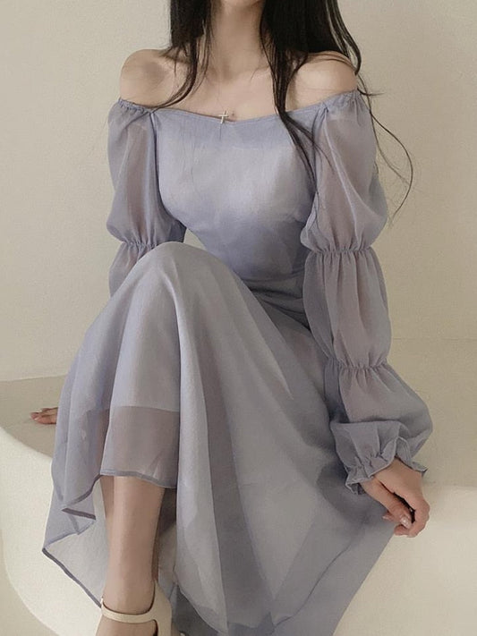flowersverse Autumn Slim Bodycon Chiffon Dress Women Solid Elegant Casual A-Line Wedding Party Robe Chic One Pieces Female Vestidos Mujers
