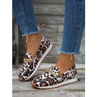 flowersverse-35-43 Plus Size Women Casual Slip on Loafers Autumn Non-slip Soft Shoes Female Leopard Print Comfortable Sneakers Woman Shoes