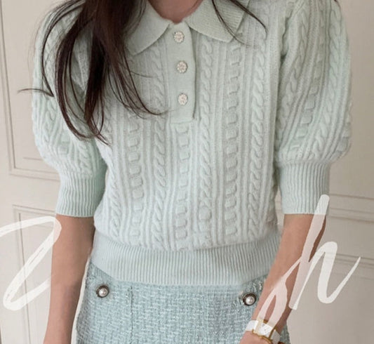 flowersverse Back to school outfit Elegant Knit Cardigan Korean Chic Summer Temperament Simple Pearl Buckle Csual Short Sleeve Thin Short Sweater Top