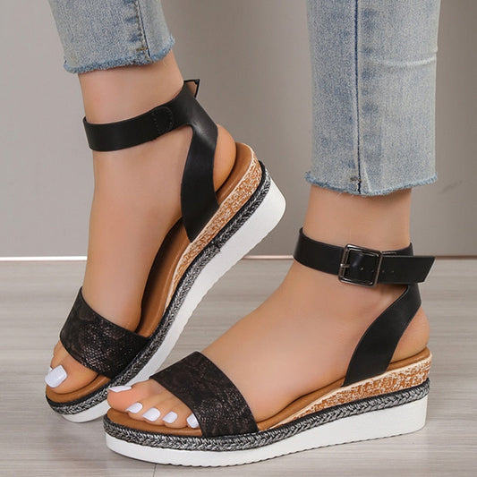 flowersverse Amkle Strap Wedge Sandals for Women Summer  High Heel Open Toe Buckle Gladiator Shoes Woman Non Slip Platform Sandals Female